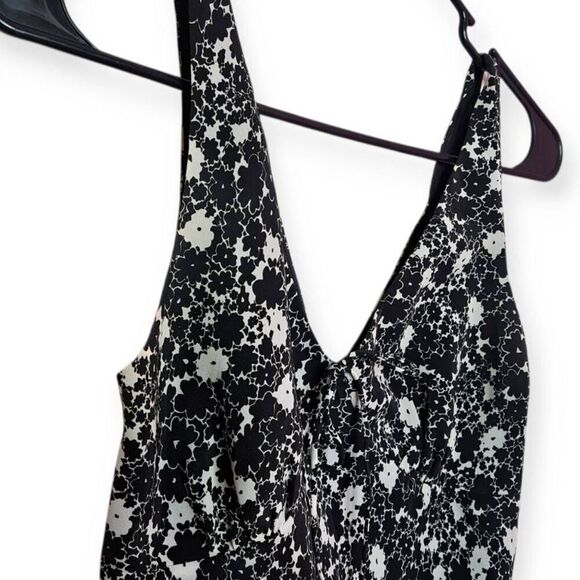 Express Vintage 90s Women's Black White Floral Babydoll Midi Dress sz 3/4 - Picture 3 of 7